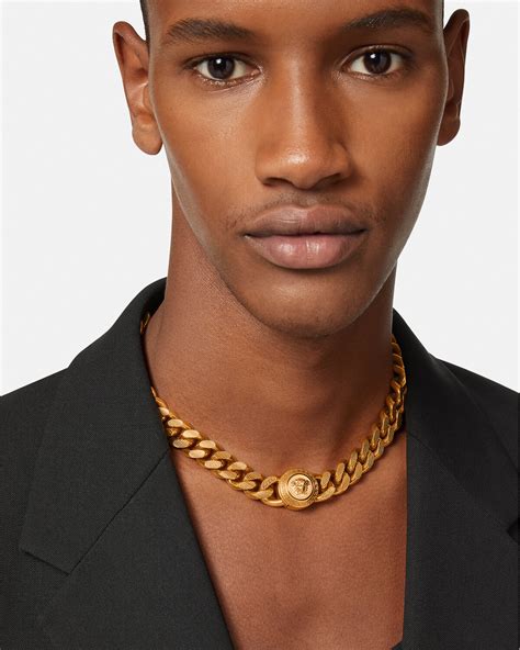 mens box chain necklace versace|Versace lock statement necklace.